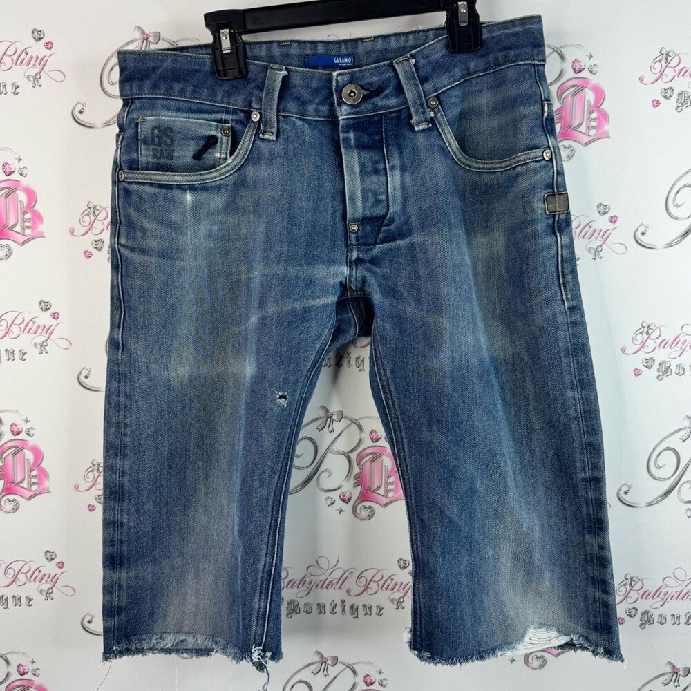 G-Star raw shorts Jean distressed pockets on back Blue Denim Shorts silver
